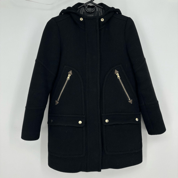 J.Crew Chateau Italian Wool Parka Pea Coat Winter Jacket Size 6 Petite Black - Picture 16 of 16